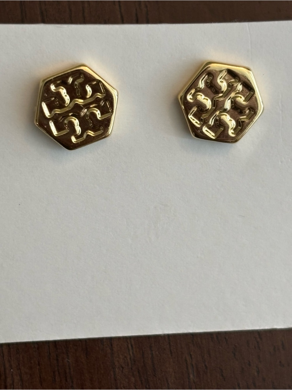 Gold plated Hexagon Pattern Stud Earrings - brand new Tory Burch